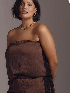 Anthropologie Brown Lace Strapless Textured Tube Top